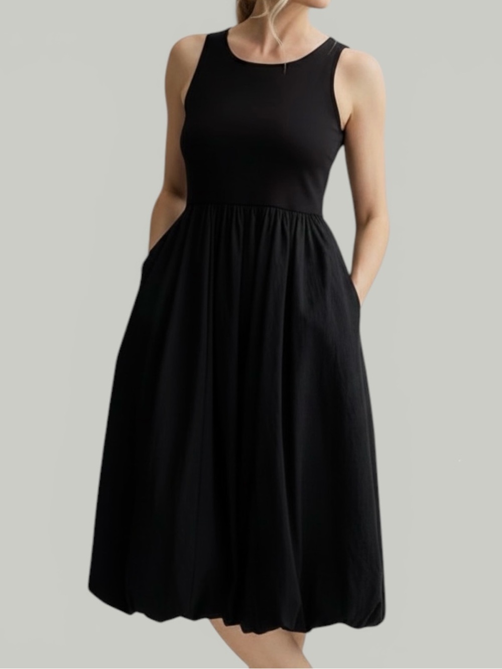 Nine West Black Bubble Hem Sleeveless Midi Dress NWT